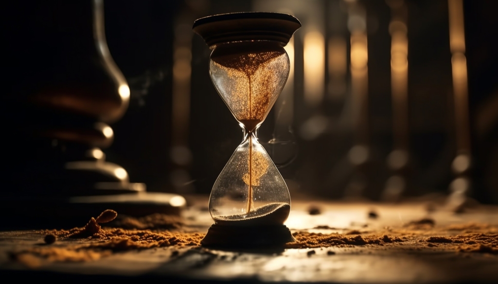 Antique hourglass, time running out of sand generated by artificial intelligence
